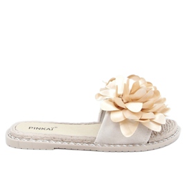Chinelos femininos bege com flores LS005 Bege