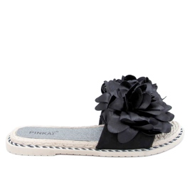 Black LS005 Chinelos femininos negros com flores preto Black LS005 Chinelos femininos negros com flores preto