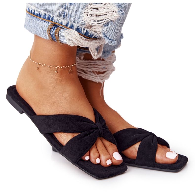 PS1 Chinelos femininos pretos de veludo baunilha Sky