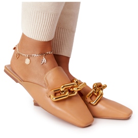 PS1 Chinelos com parte superior e corrente de camelo chamam por mim marrom dourado