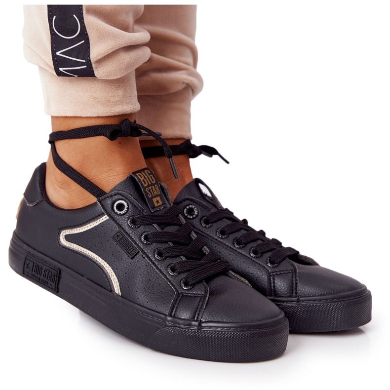 Tênis feminino de couro Big Star HH274078 preto-prata