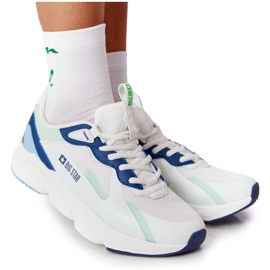 Sapatos esportivos femininos com espuma viscoelástica Big Star HH274810 branco-verde azul Sapatos esportivos femininos com espuma viscoelástica Big Star HH274810 branco-verde azul