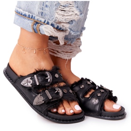 PS1 Chinelos Com Fivelas E Pele Preto Lydia