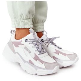 Sapatos esportivos femininos com espuma viscoelástica Big Star HH274255 branco-violeta roxo cinza