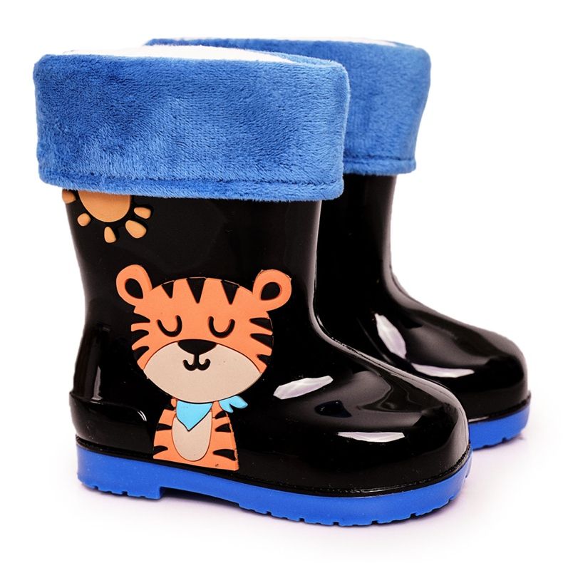 Botas de chuva pretas quentes para crianças com um tigre preto