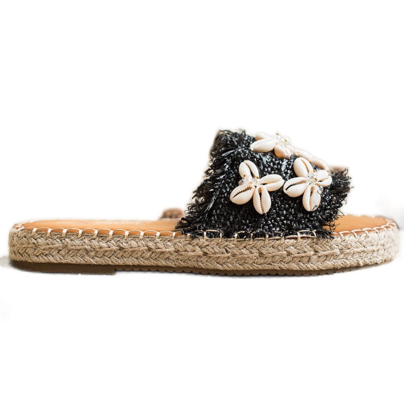 Seastar Alpercatas, chinelos trançados com conchas bege preto Seastar Alpercatas, chinelos trançados com conchas bege preto