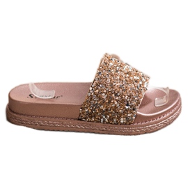 Seastar Chinelos elegantes na plataforma marrom dourado