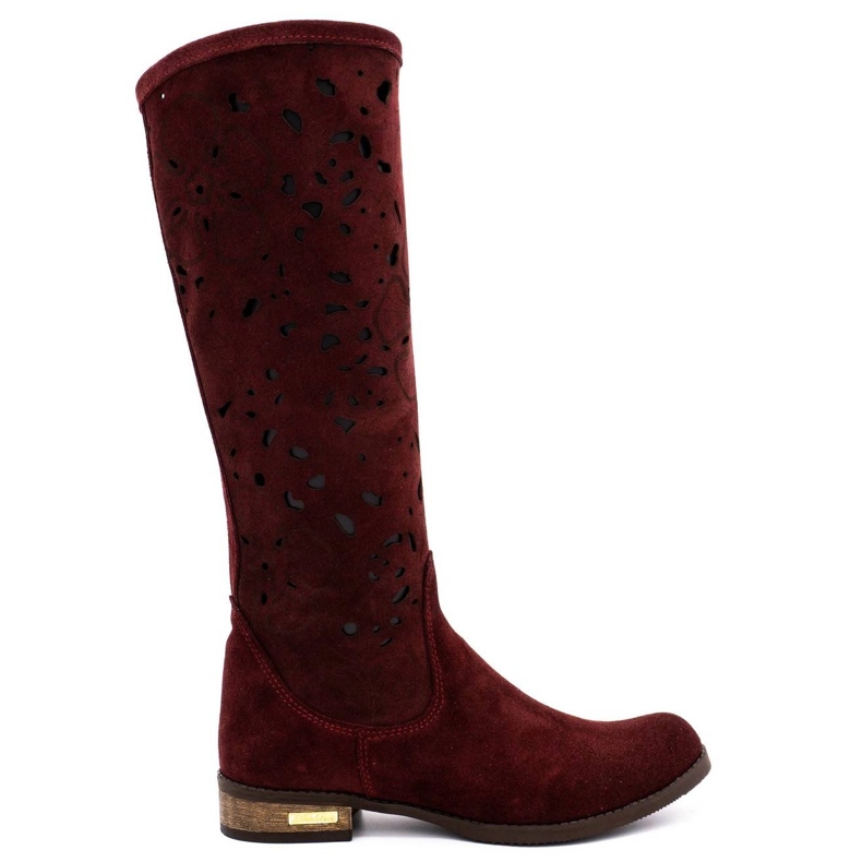 Olivier Botas femininas bordadas com flores Claret vermelho