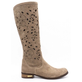 Olivier Botas femininas bordadas com flores bege escuro Olivier Botas femininas bordadas com flores bege escuro