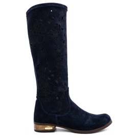 Olivier Botas femininas bordadas com flores azul marinho Olivier Botas femininas bordadas com flores azul marinho