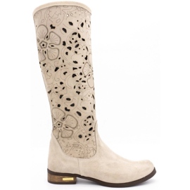 Olivier Botas femininas bordadas com flores bege claro