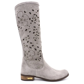 Olivier Botas femininas bordadas com flores cinza claro