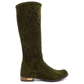 Olivier Botas femininas bordadas com flores verdes