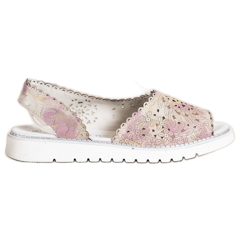 SHELOVET Sandálias de couro confortáveis bege rosa dourado