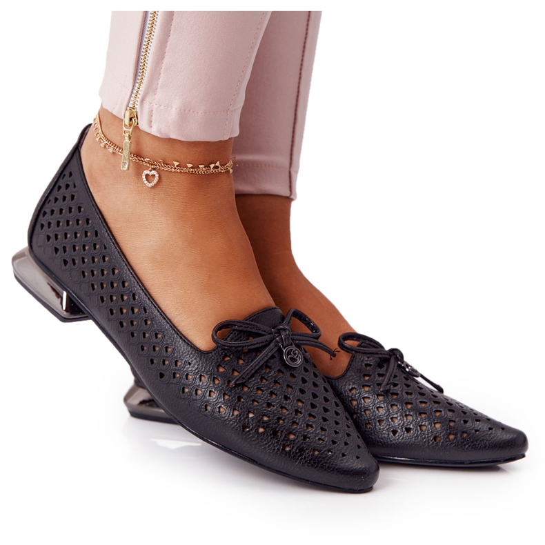 Mocassins Openwork No Salto Prateado Vinceza 21-10602 Preto