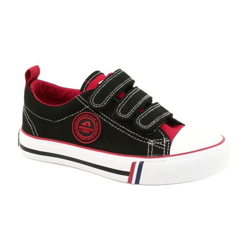 Tênis para crianças americanas com velcro American Club LH61 preto-vermelho