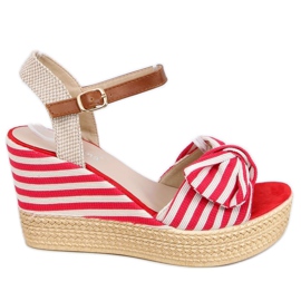 Sandálias de cunha listradas vermelhas A89907 Vermelho bege marrom