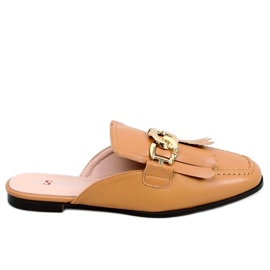 Mocassins chinelos com corrente de camelo T501 Camel marrom