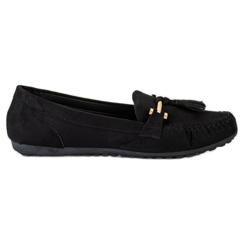 Queentina Mocassins de camurça da moda preto dourado