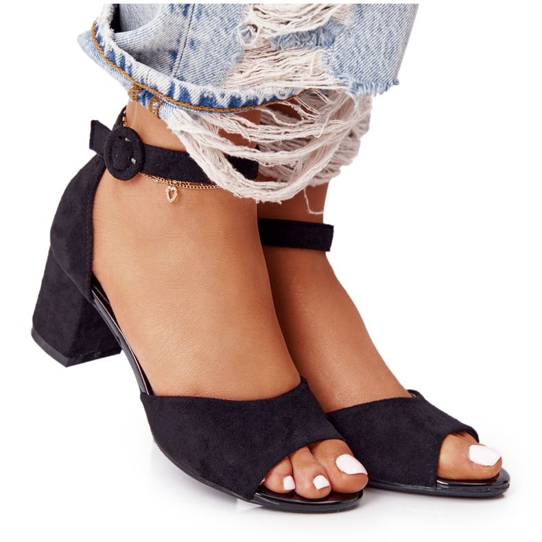 Sandálias de salto alto camurça Vinceza 21-20100 pretas preto