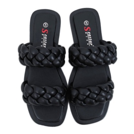 Black JH200 Chinelos pretos com listras trançadas