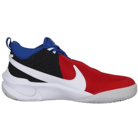 Tênis de basquete da equipe Nike Hustle D 10 Big Jr CW6735 005 vermelho, branco, vermelho, marinho vermelho
