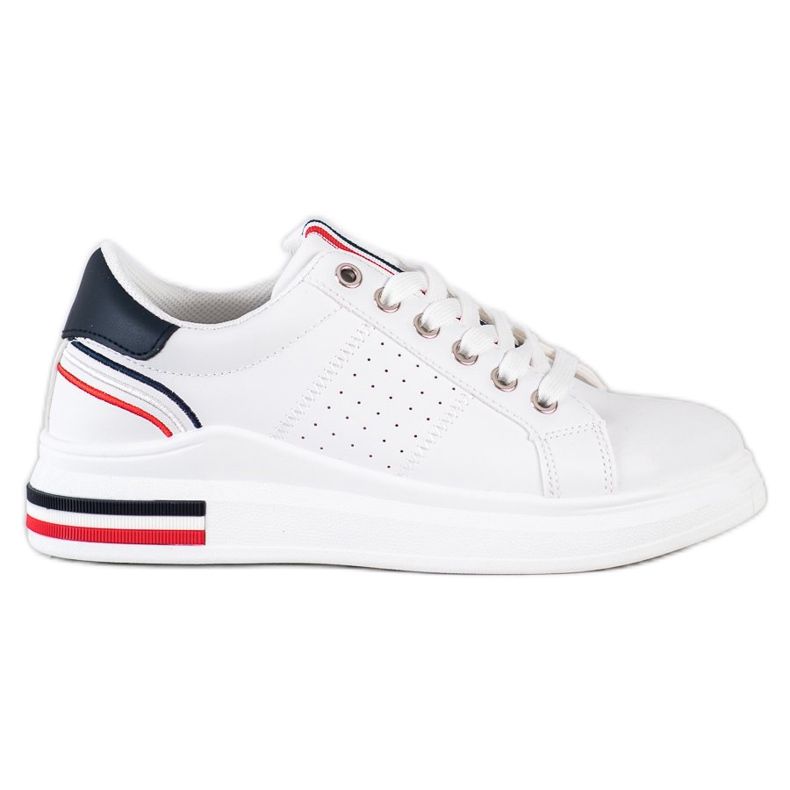 SHELOVET Tênis de couro ecológico branco vermelho azul marinho