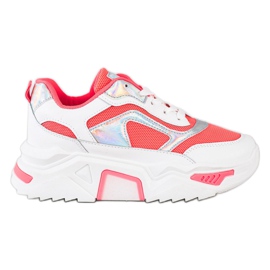 SHELOVET Tênis na plataforma com malha branco vermelho