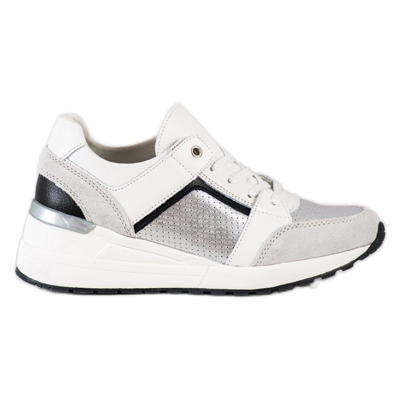 Goodin Tênis de couro branco e prata preto cinza