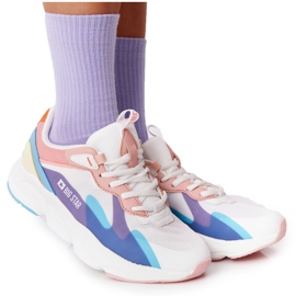 Sapatos esportivos femininos com espuma viscoelástica Big Star HH274809 branco-rosa roxo azul