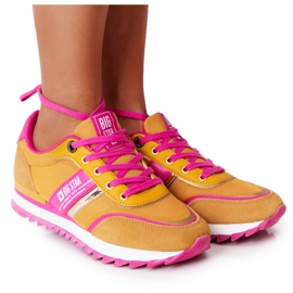 Sapatos esportivos femininos com espuma viscoelástica Big Star HH274273 amarelo rosa Sapatos esportivos femininos com espuma viscoelástica Big Star HH274273 amarelo rosa