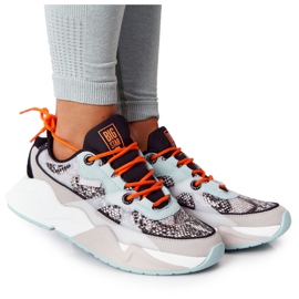 Sapatos esportivos femininos com espuma viscoelástica Big Star HH274324 cinza-verde laranja