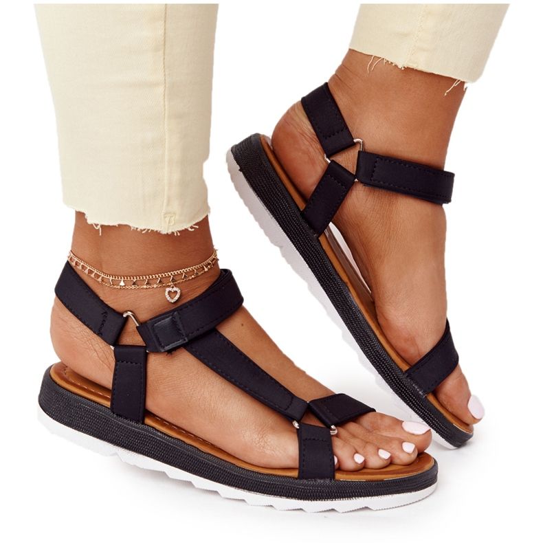 Sandálias femininas com sola preta estranha de borracha preto