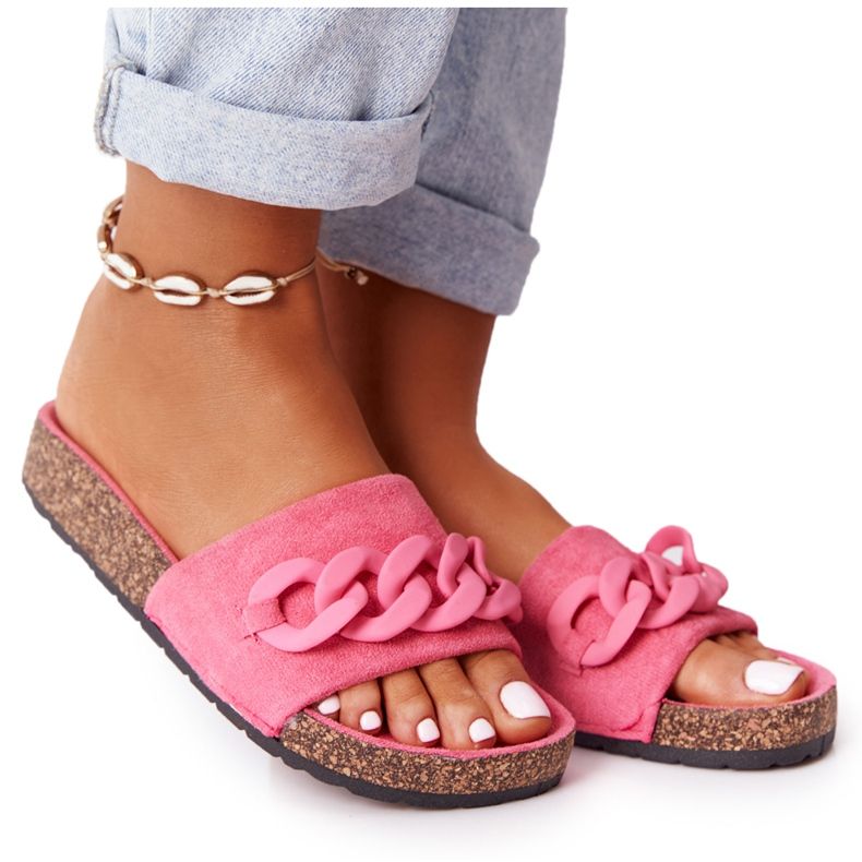 MSMG Chinelos de camurça rosa Makayla com sola de cortiça MSMG Chinelos de camurça rosa Makayla com sola de cortiça