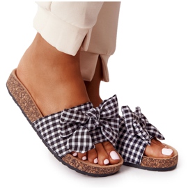 MSMG Chinelos com sola de cortiça e laço xadrez Amara branco preto MSMG Chinelos com sola de cortiça e laço xadrez Amara branco preto