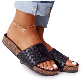 MSMG Chinelos de couro preto Catalina com sola de cortiça