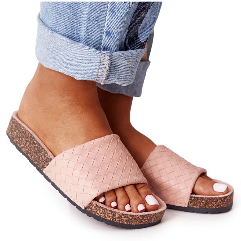 MSMG Chinelos de couro com sola de cortiça Catalina rosa claro