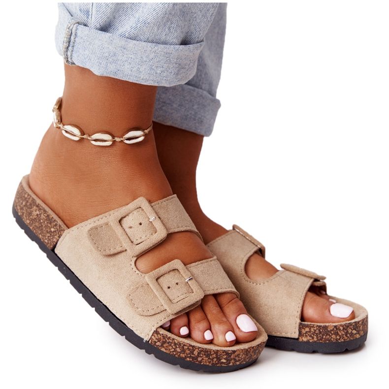 MSMG Chinelos de camurça Jennifer Beige com Sola de Cortiça bege