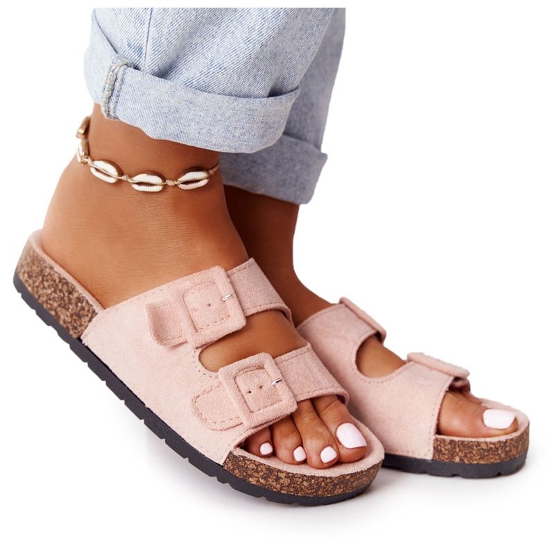 MSMG Chinelos de camurça na sola de cortiça rosa claro Jennifer