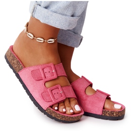 MSMG Chinelos de camurça rosa Jennifer com sola de cortiça MSMG Chinelos de camurça rosa Jennifer com sola de cortiça