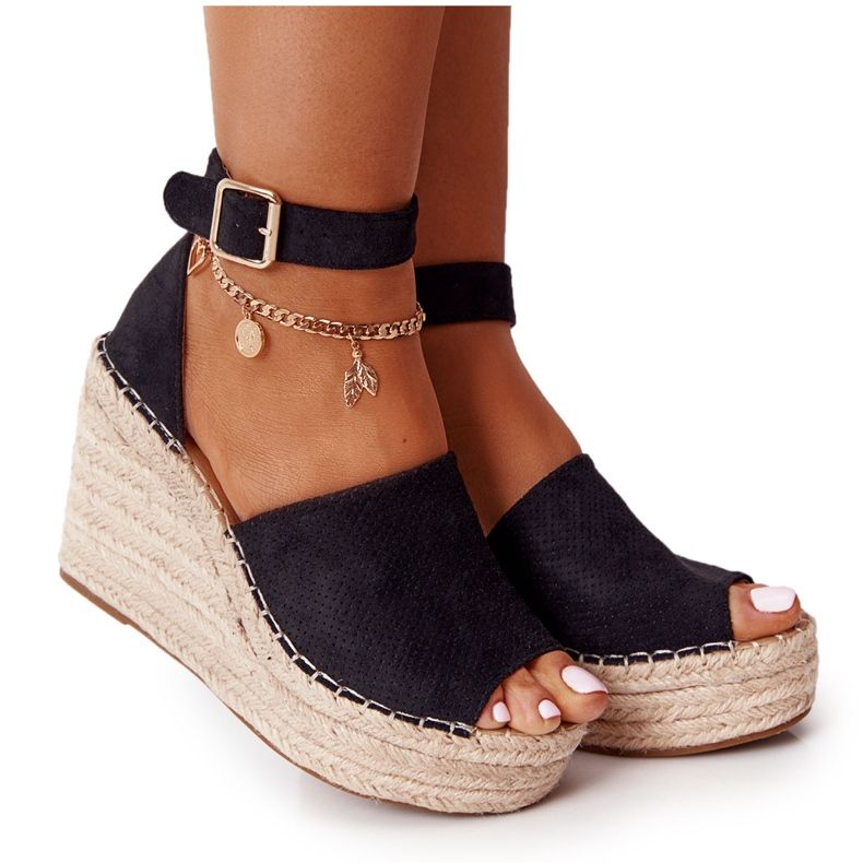 MSMG Sandálias pretas Makenna em cunha com tranças preto