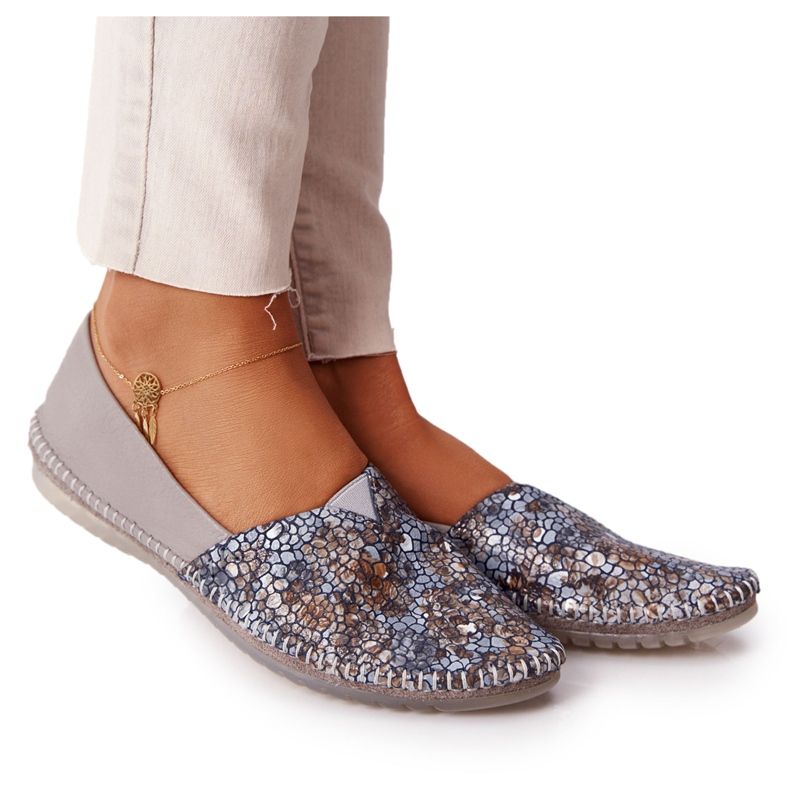 Bailarinas de couro feminino Maciejka 01930-86 Ashen multicolorido