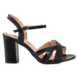 SHELOVET Sandálias de salto alto com glitter preto