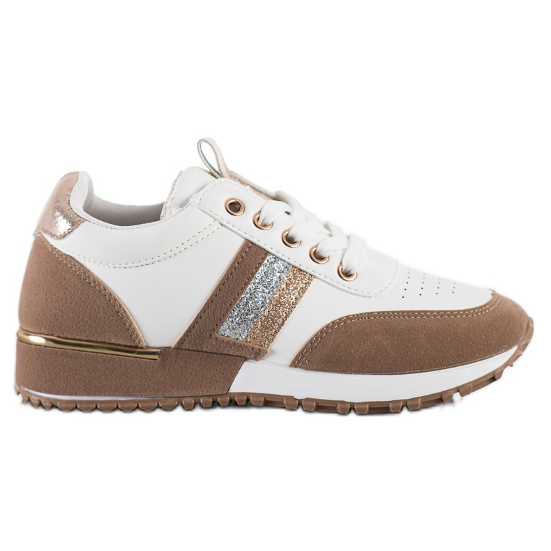 SHELOVET Tênis com inserção de camurça branco castanho SHELOVET Tênis com inserção de camurça branco castanho