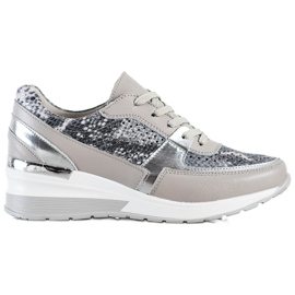 Goodin Tênis com estampa de cobra de couro cinza multicolorido