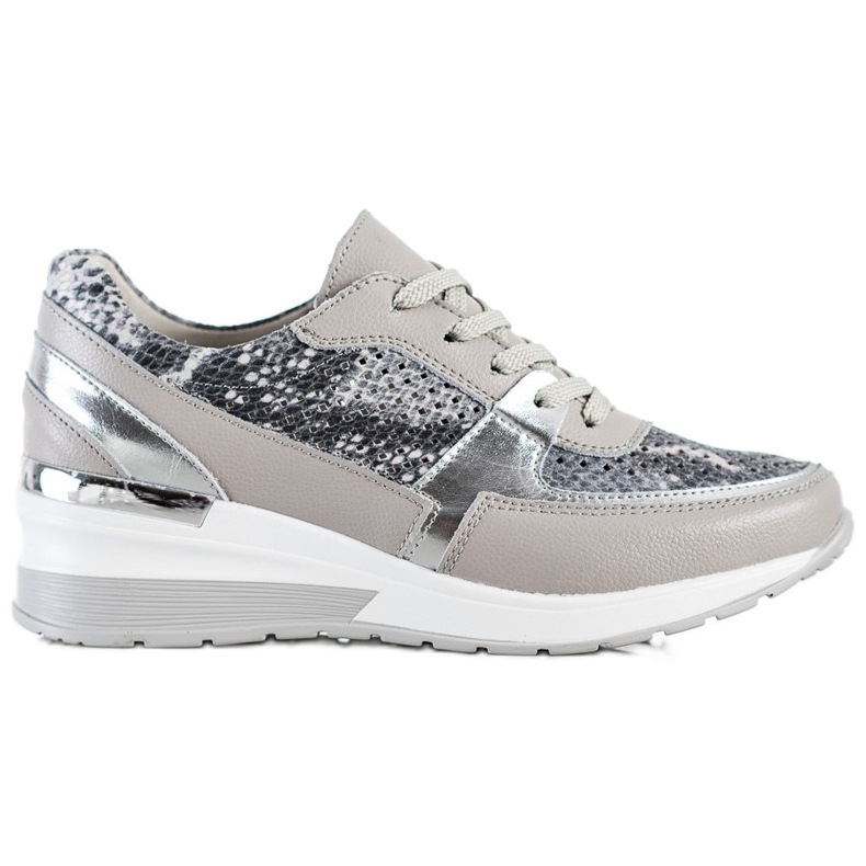 Goodin Tênis com estampa de cobra de couro cinza multicolorido Goodin Tênis com estampa de cobra de couro cinza multicolorido