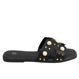 Chinelos pretos com pérolas GQ33 Black