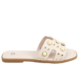 Chinelos bege com pérolas GQ33 Beige