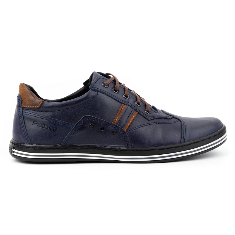 Polbut Sapatos casuais masculinos 1801 azul marinho nobuck / camelo
