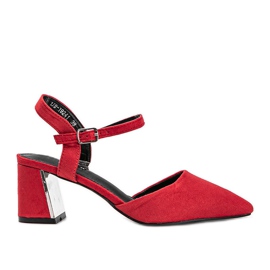 Bombas de camurça ecológica vermelha no bloco Anita vermelho